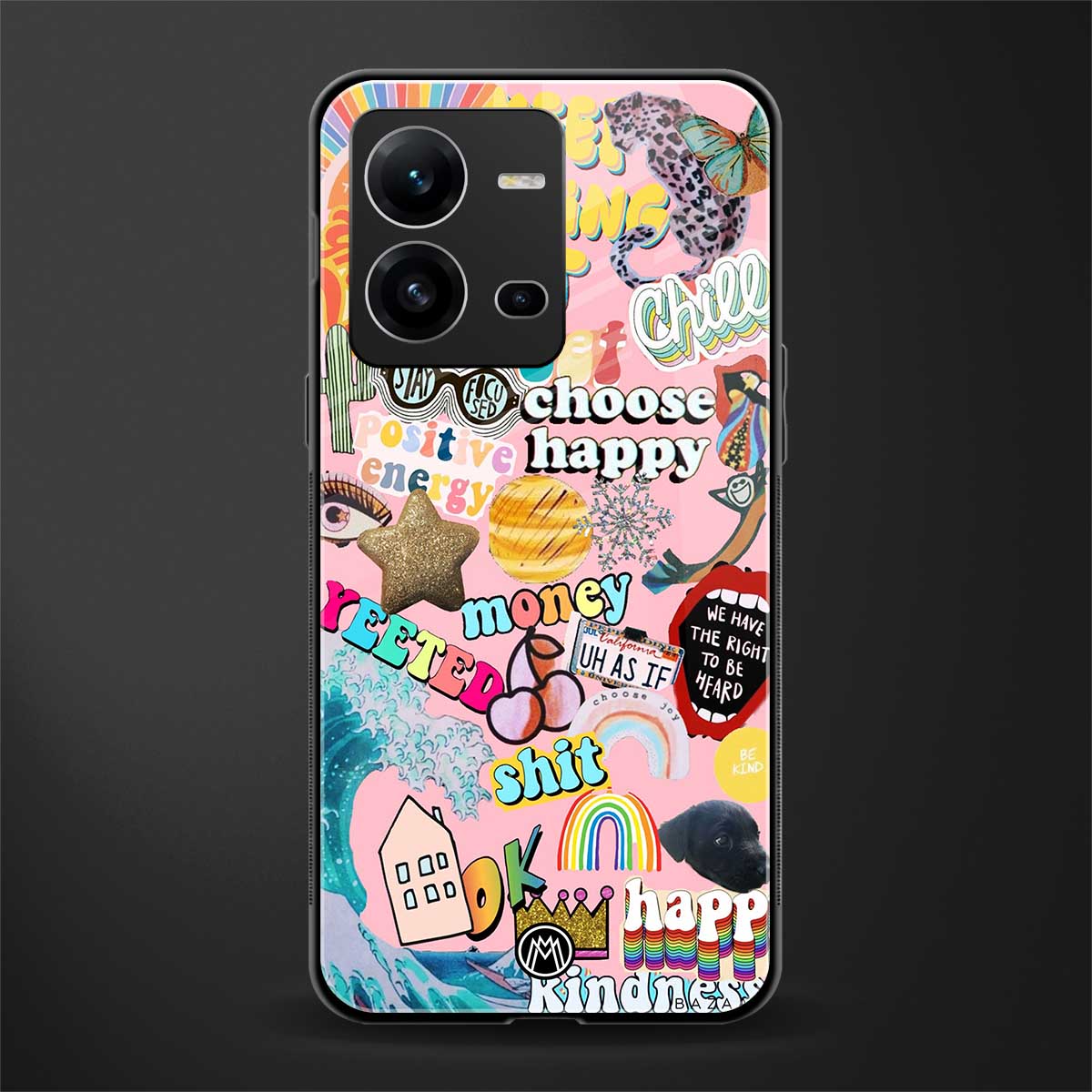 happy summer collage back phone cover | glass case for vivo v25-5g