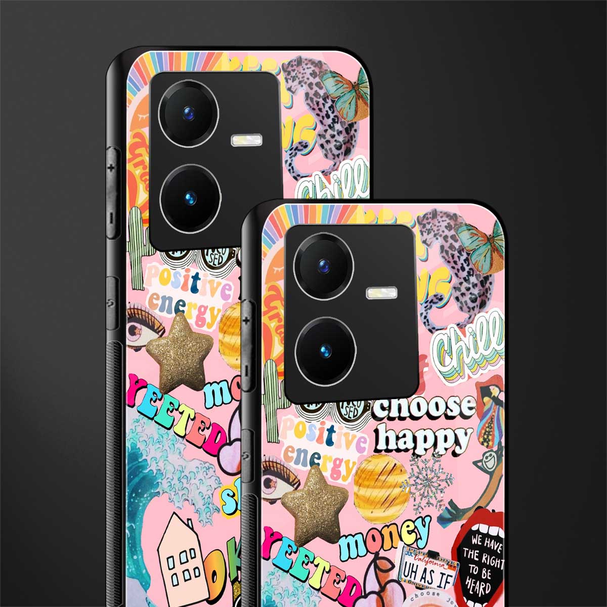 happy summer collage back phone cover | glass case for vivo y22