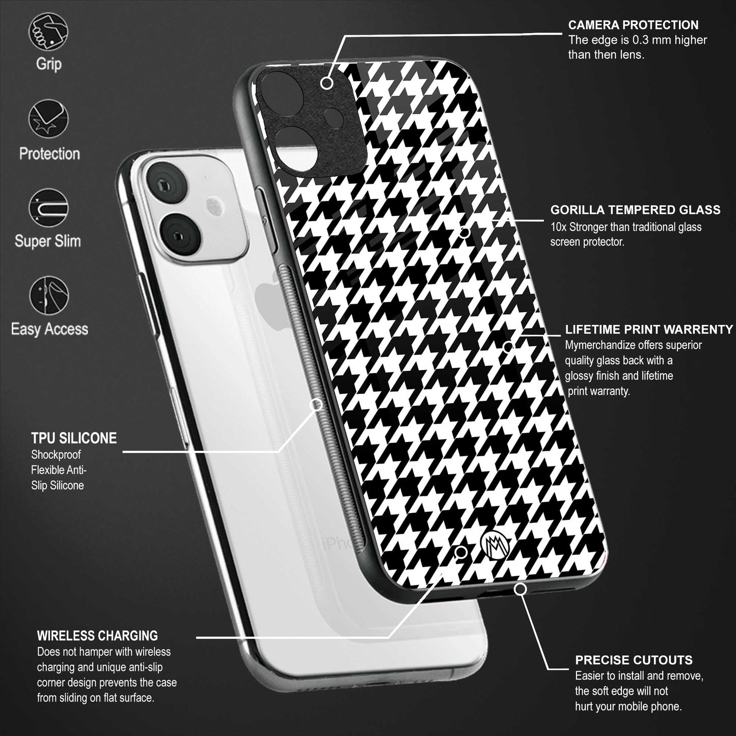 houndstooth classic glass case for oppo reno 3 pro image-4