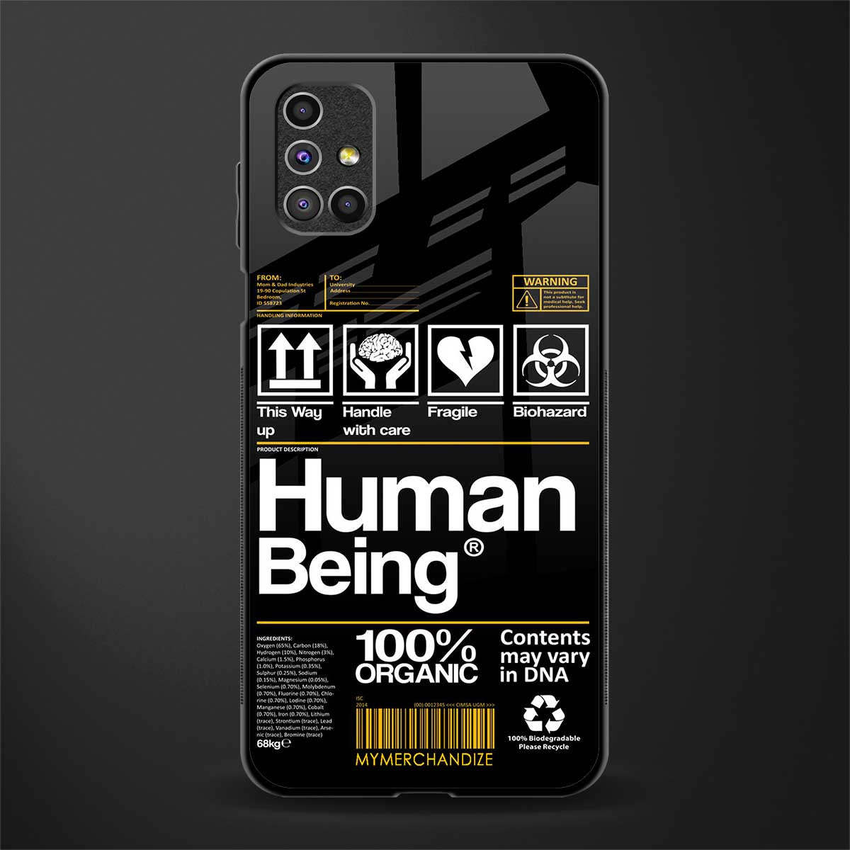 human being label phone cover for samsung galaxy m51