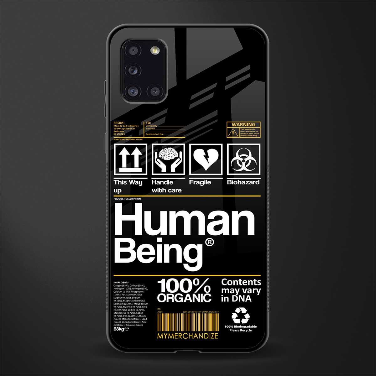 human being label phone cover for samsung galaxy a31