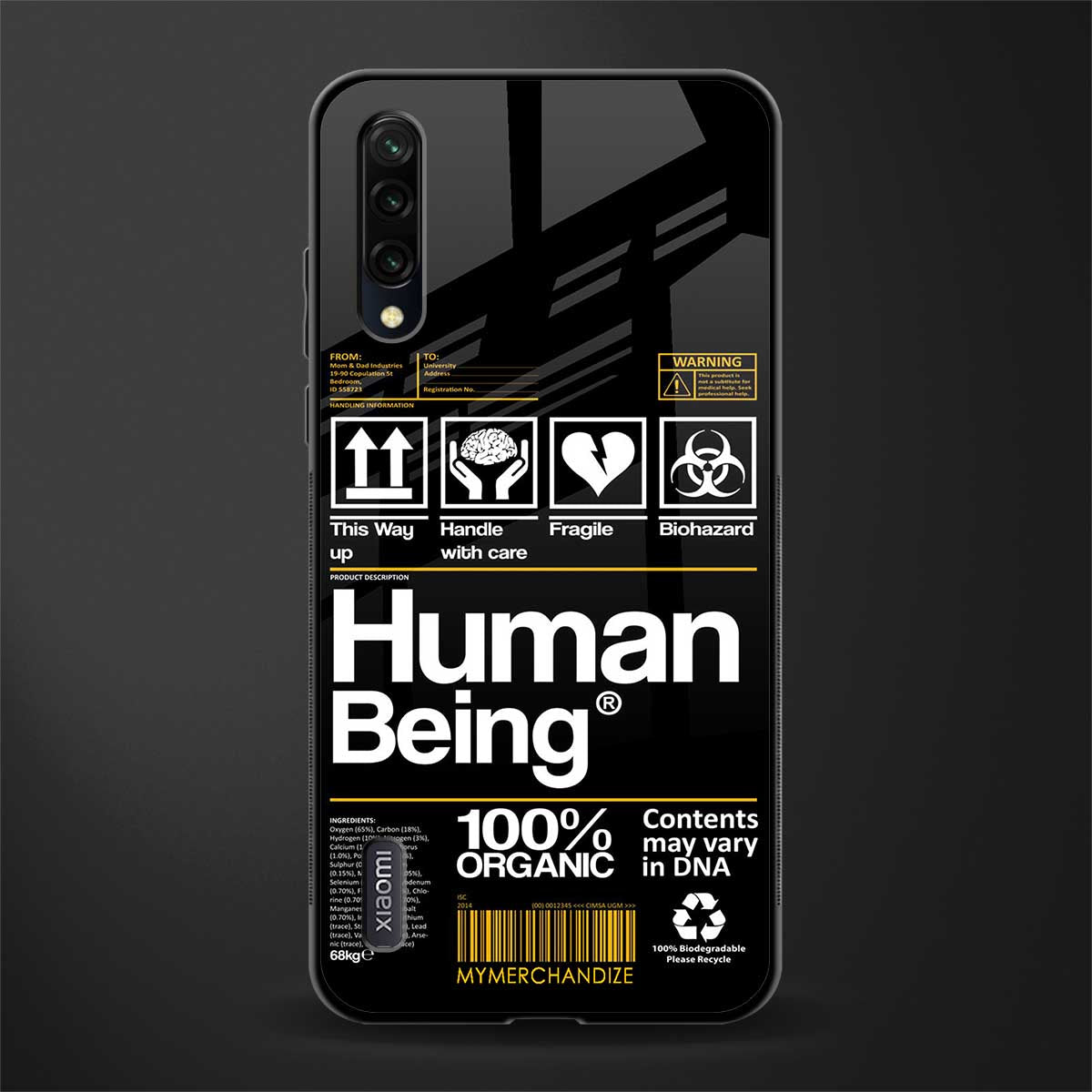 human being label phone cover for mi a3 redmi a3