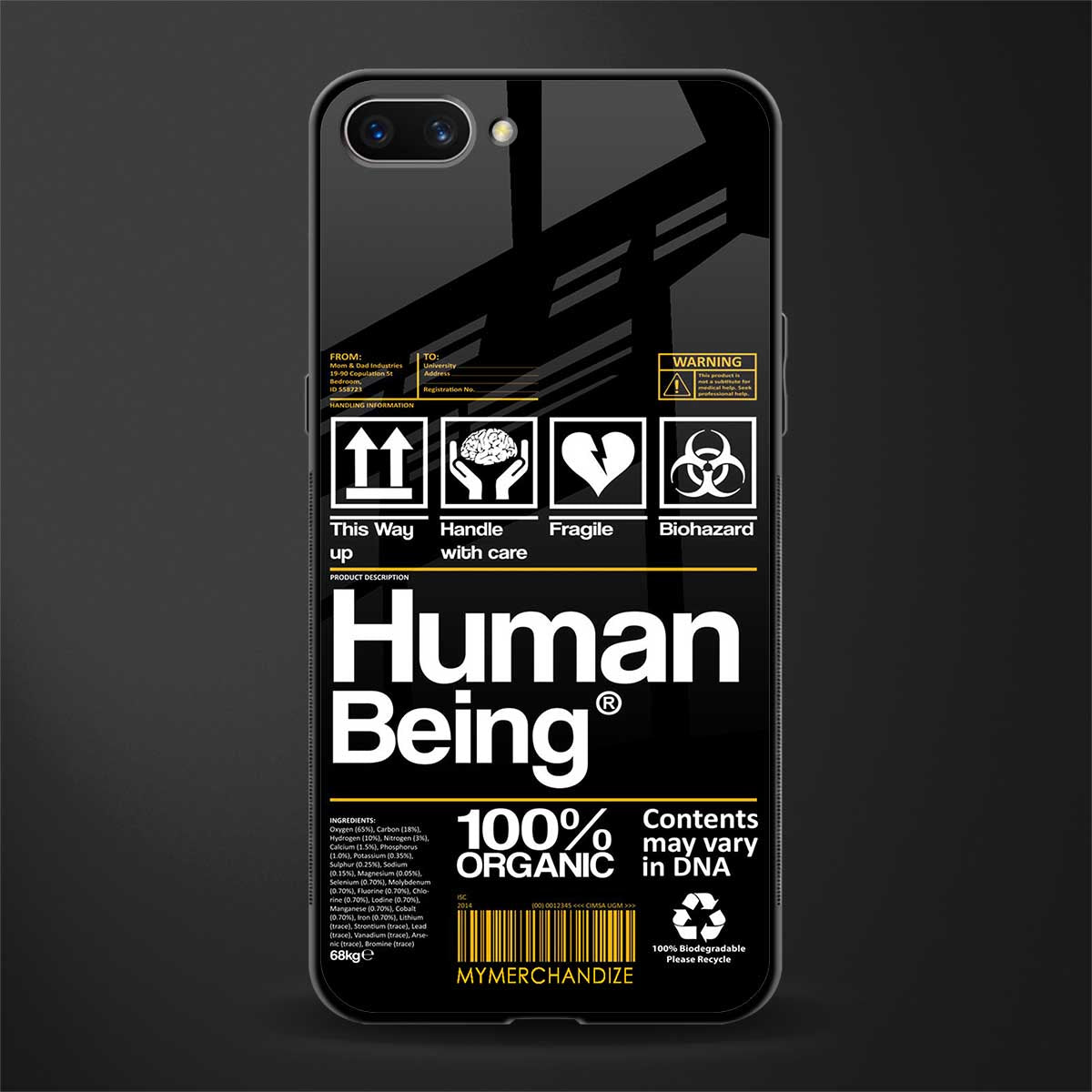 human being label phone cover for realme c1