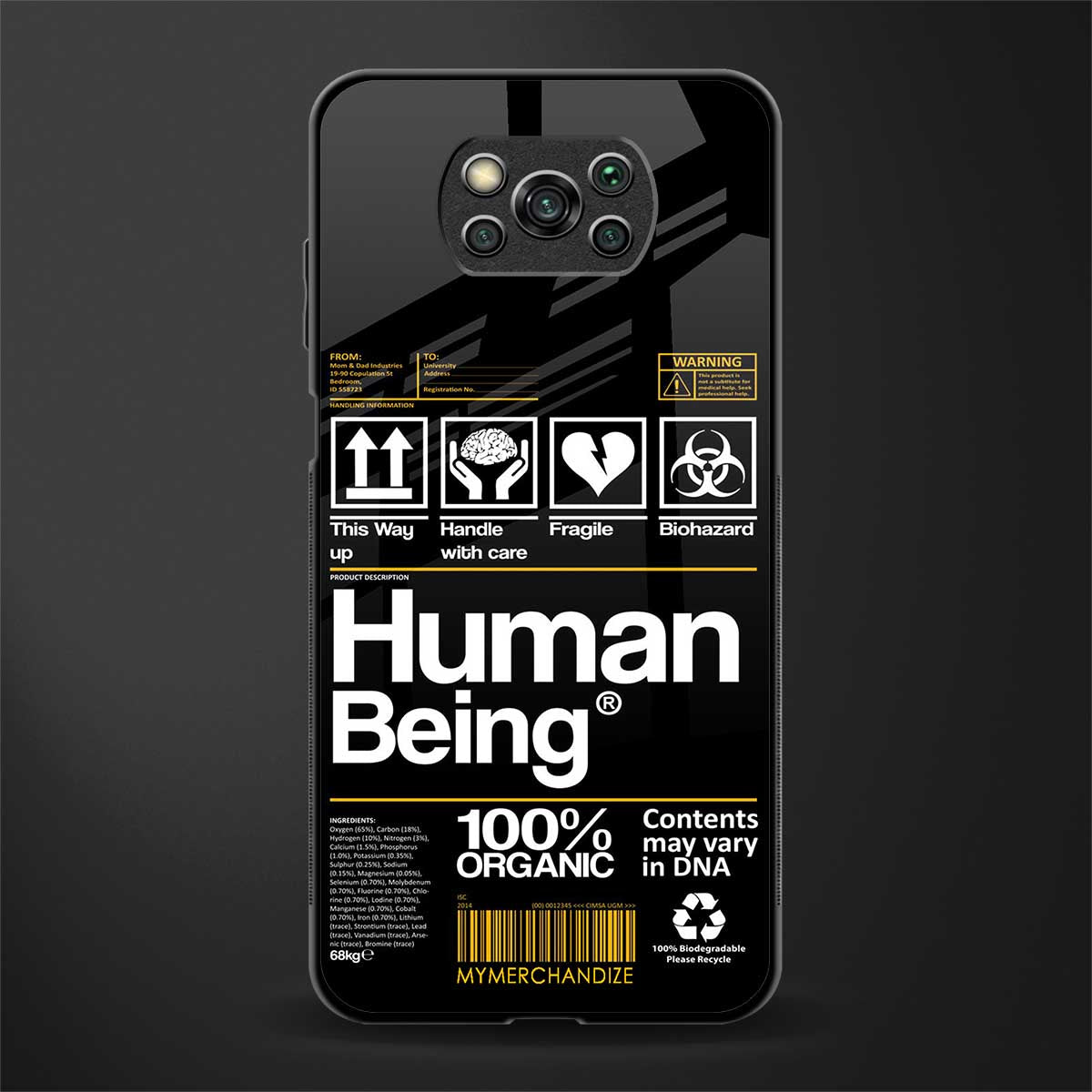 human being label phone cover for poco x3