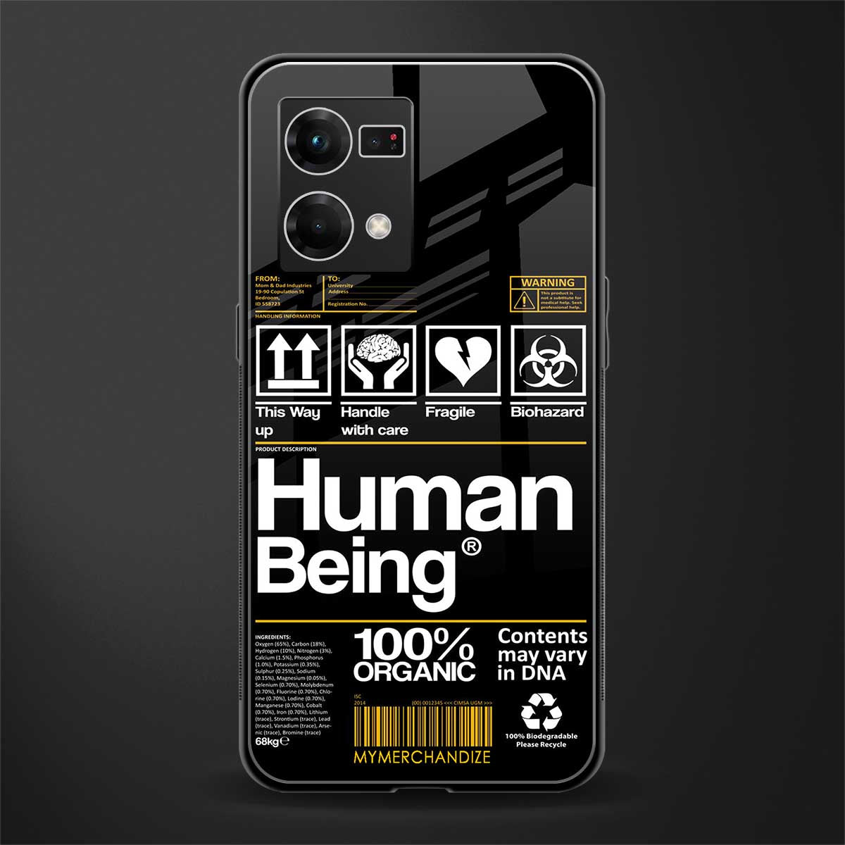 human being label back phone cover | glass case for oppo f21 pro 4g