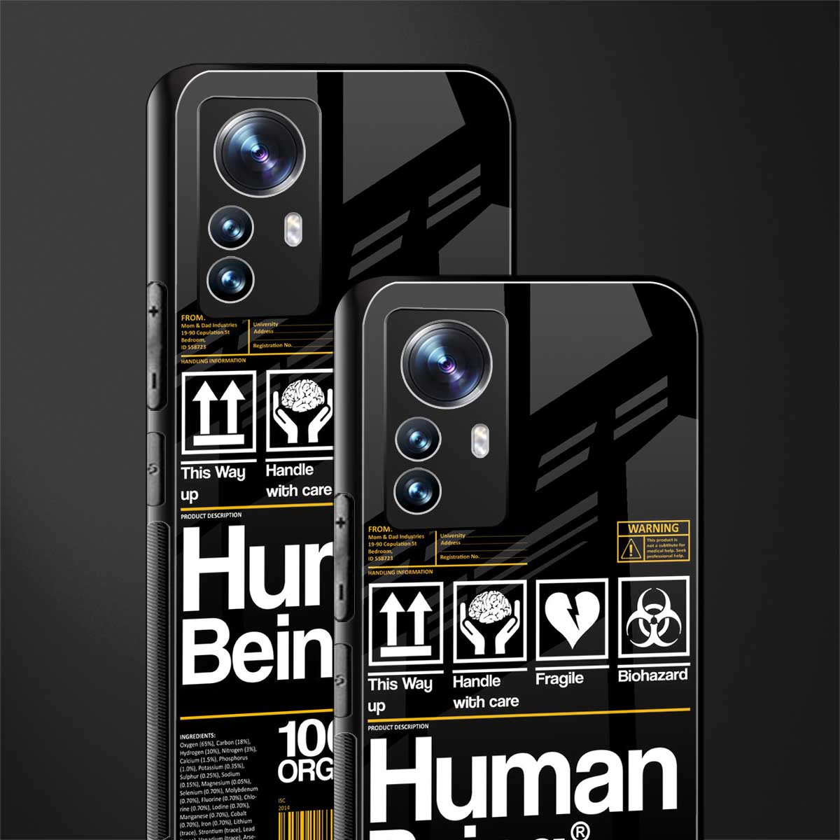 human being label back phone cover | glass case for xiaomi 12 pro