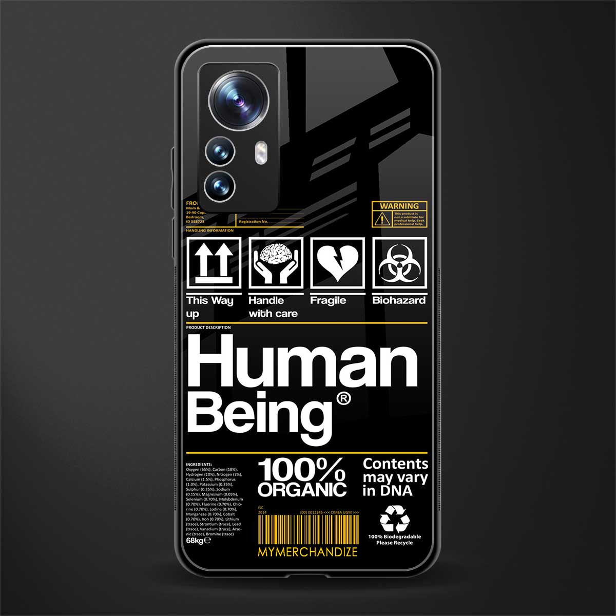 human being label back phone cover | glass case for xiaomi 12 pro