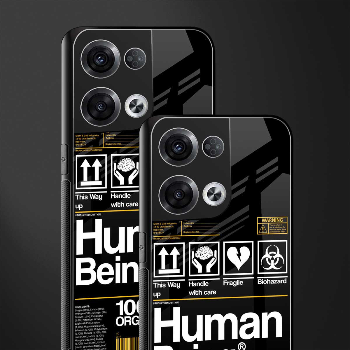 human being label back phone cover | glass case for oppo reno 8 pro