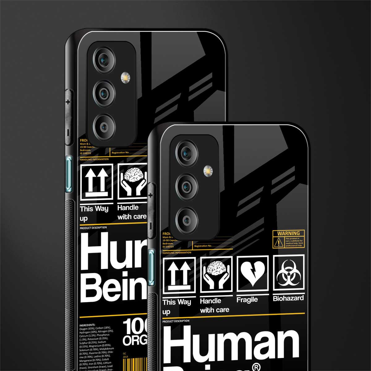 human being label back phone cover | glass case for samsung galaxy f23 5g