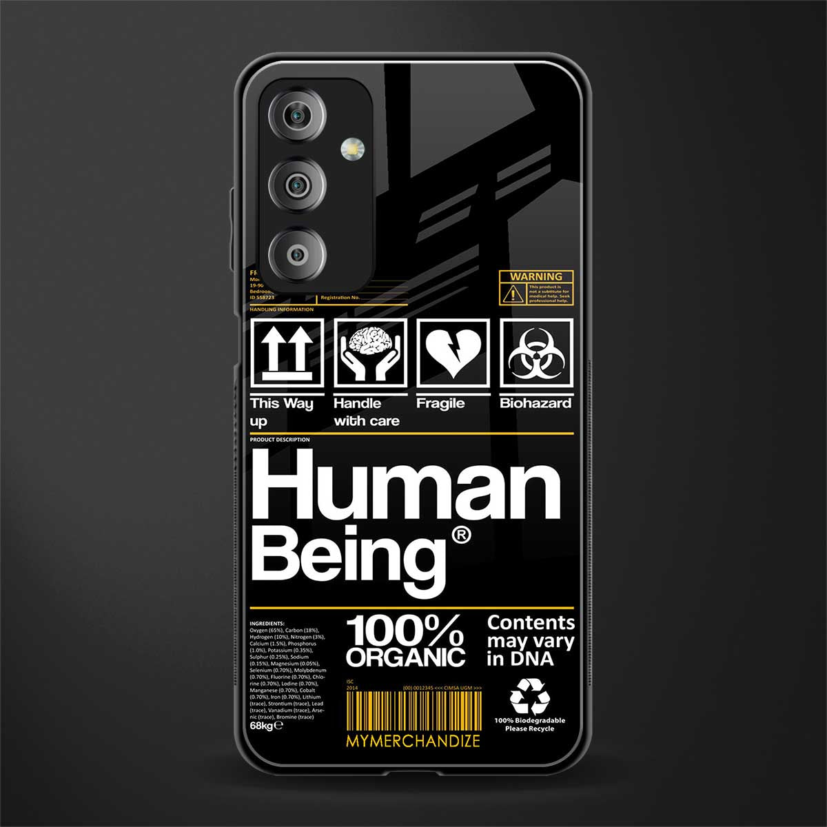 human being label back phone cover | glass case for samsung galaxy f23 5g