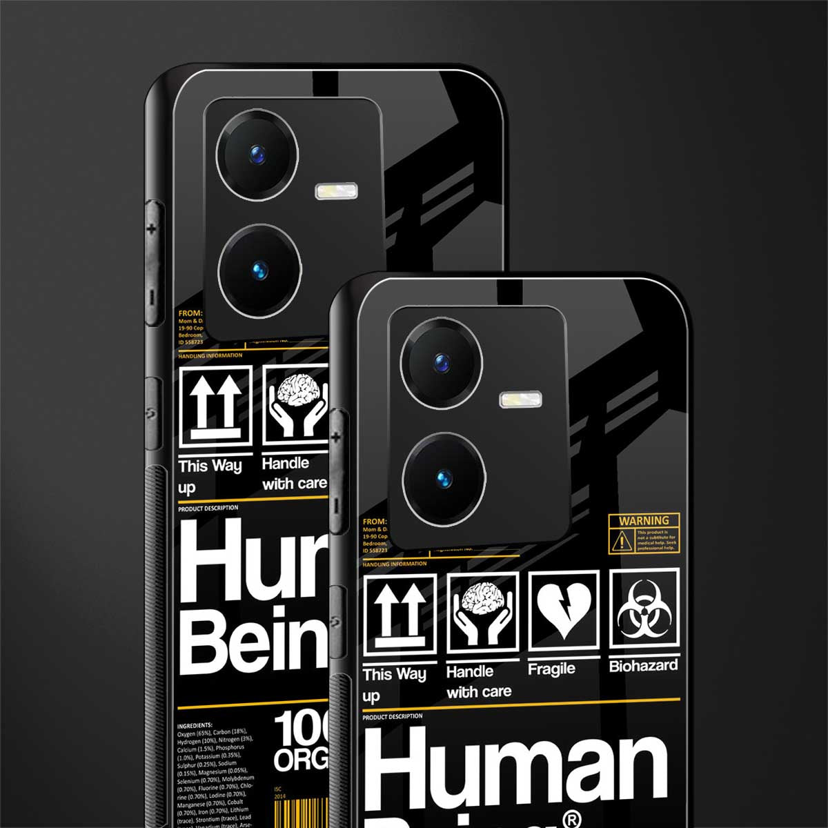human being label back phone cover | glass case for vivo y22