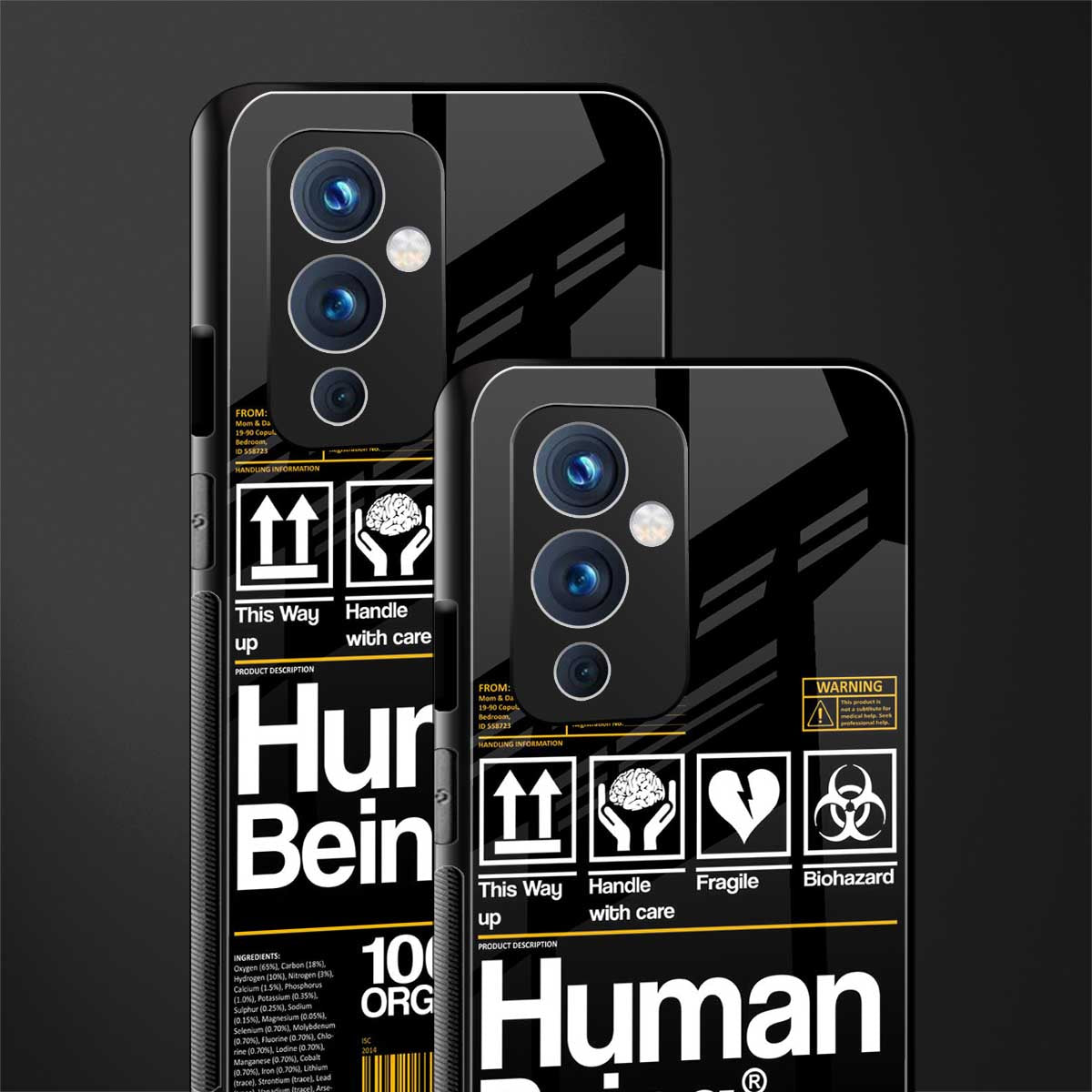 human being label back phone cover | glass case for oneplus 9