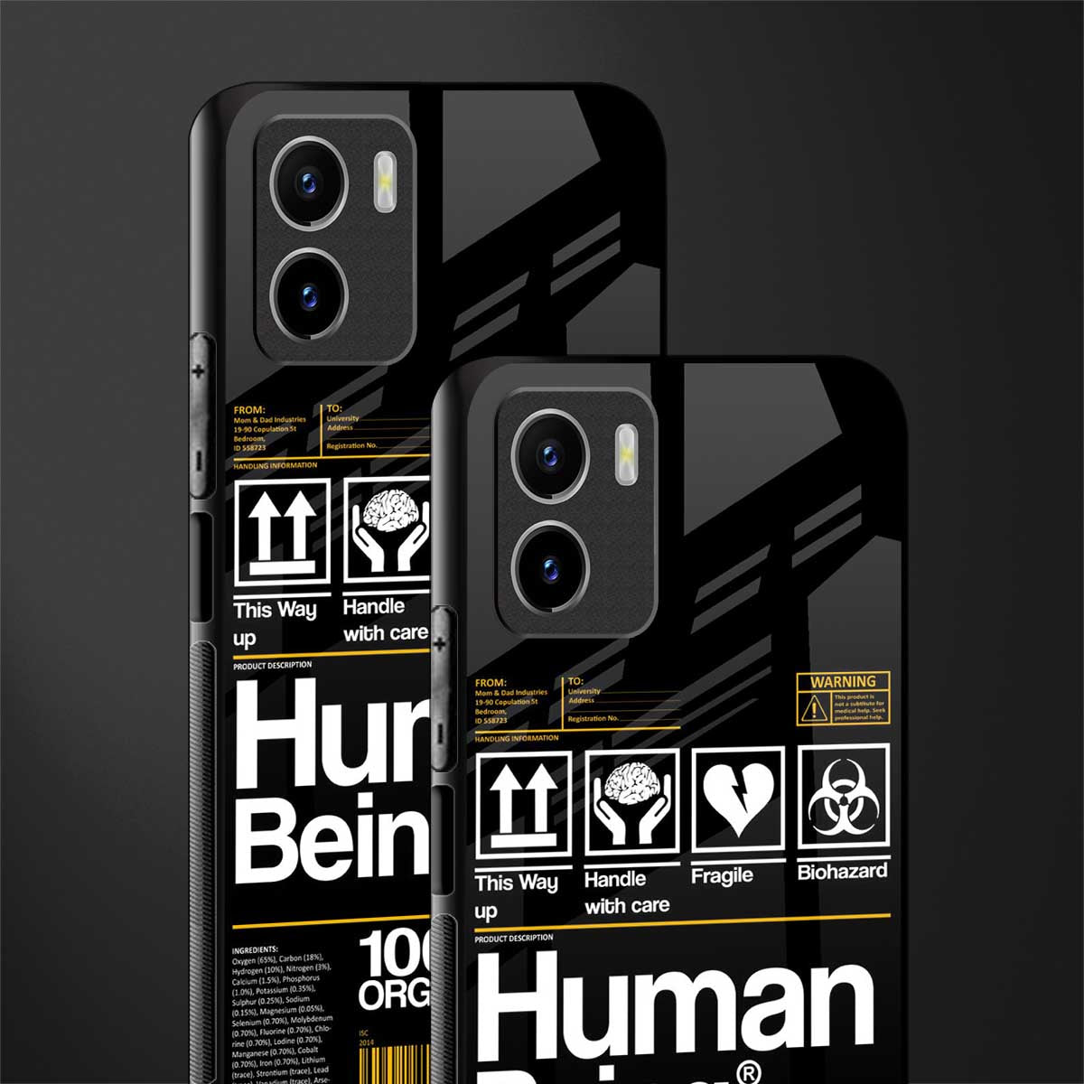 human being label back phone cover | glass case for vivo y72