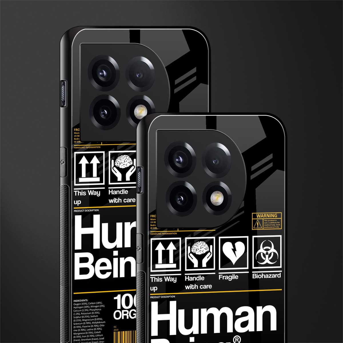 human being label back phone cover | glass case for oneplus 11