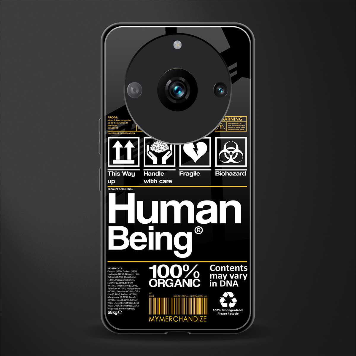 human being label back phone cover | glass case for realme 11 pro 5g