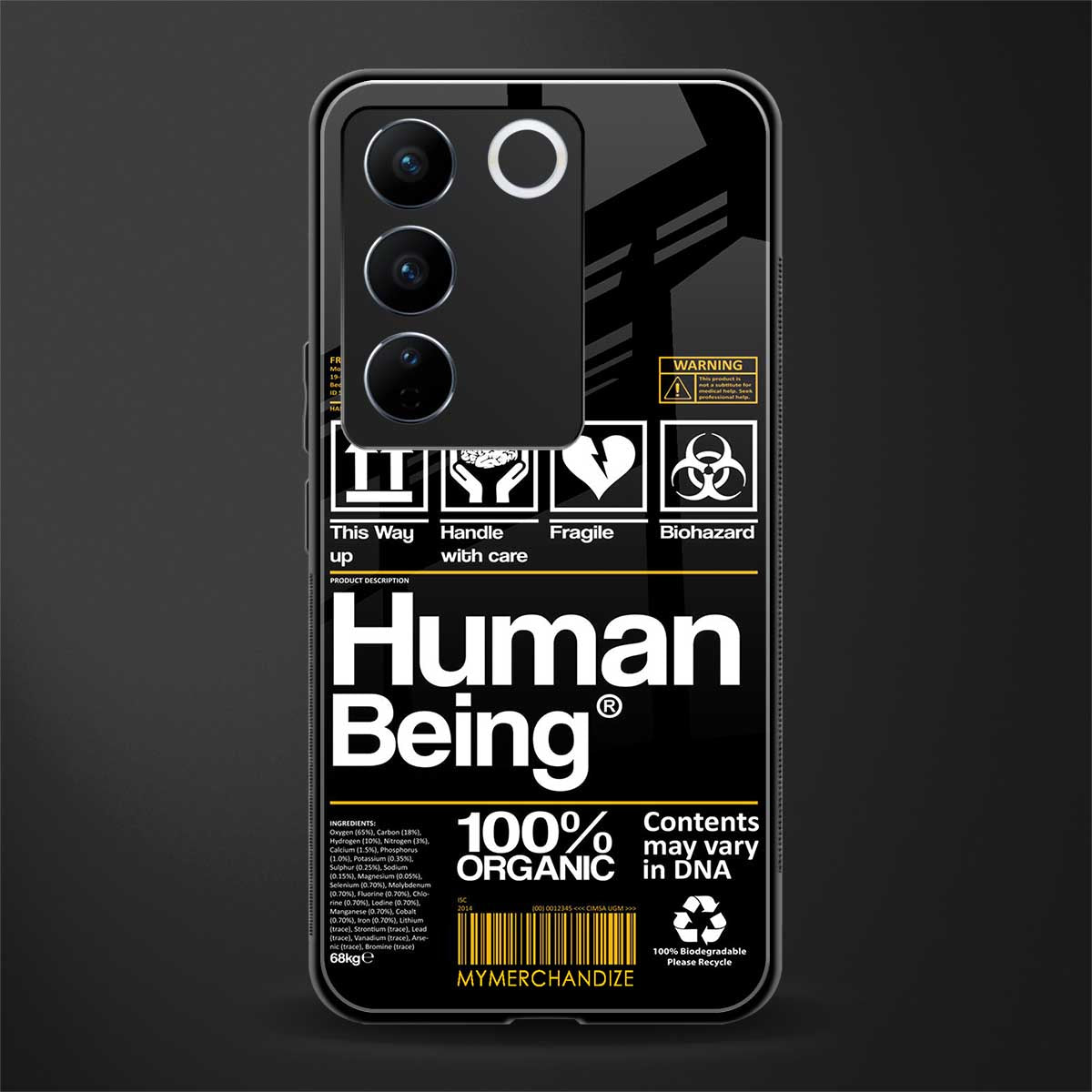 human being label back phone cover | glass case for vivo v27 pro 5g