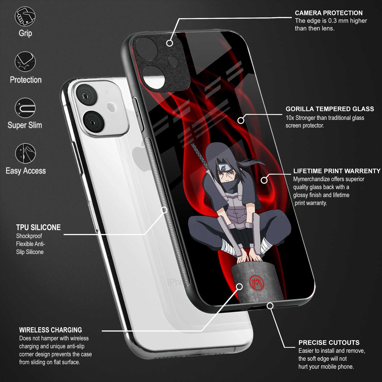 itachi uchiha back phone cover | glass case for xiaomi 12 pro
