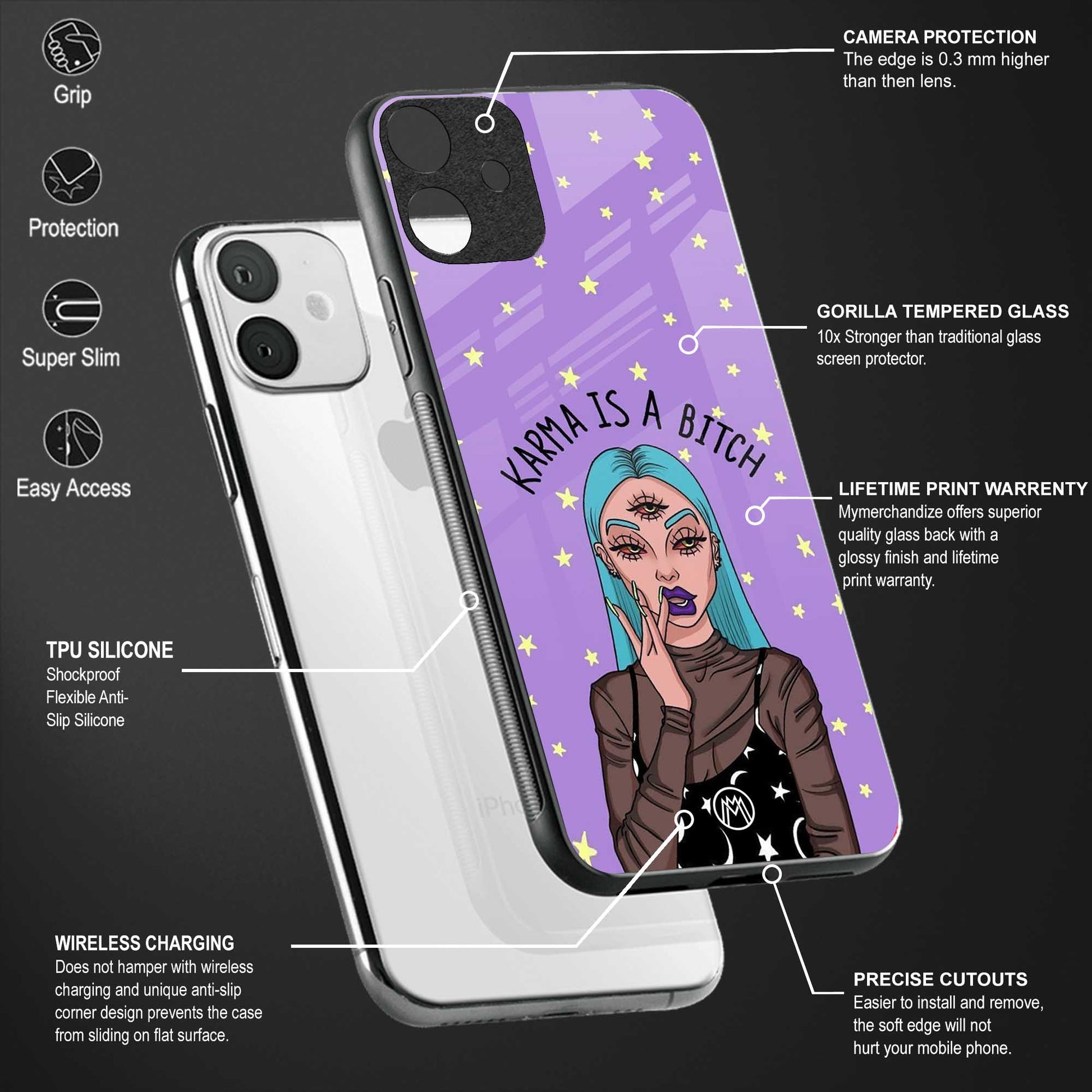 karma is a bitch back phone cover | glass case for oppo reno 8 pro