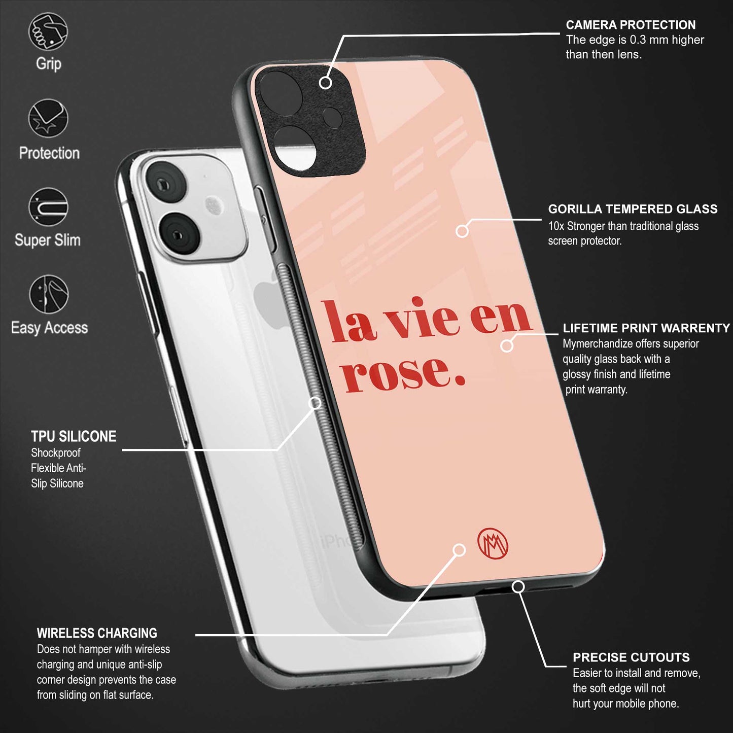 la vie en rose quote back phone cover | glass case for vivo v25-5g