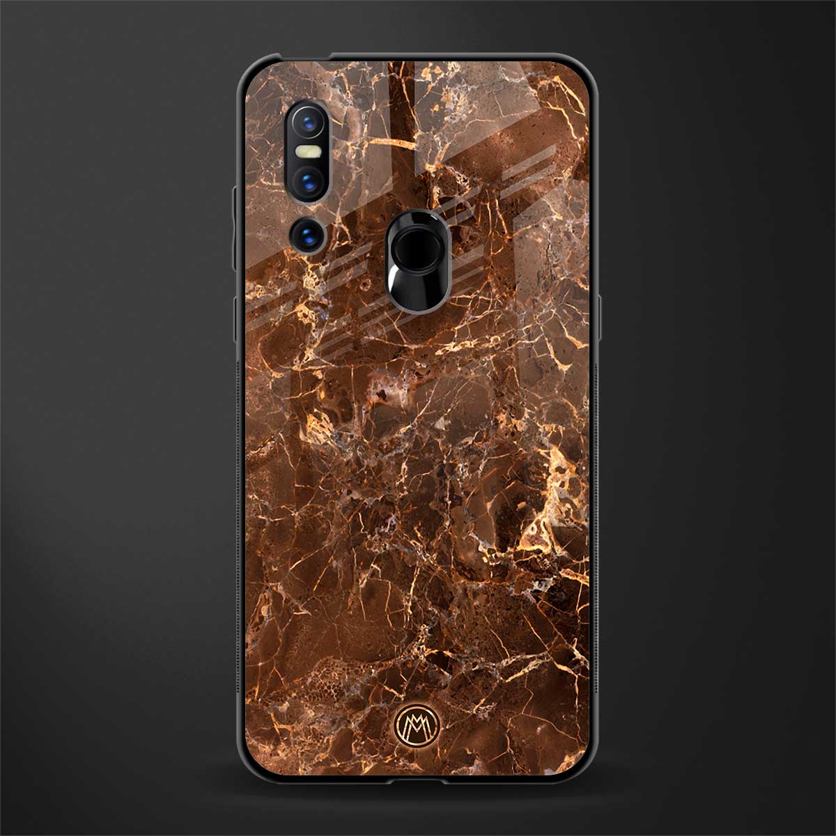 lavish brown marble glass case for vivo v15 image