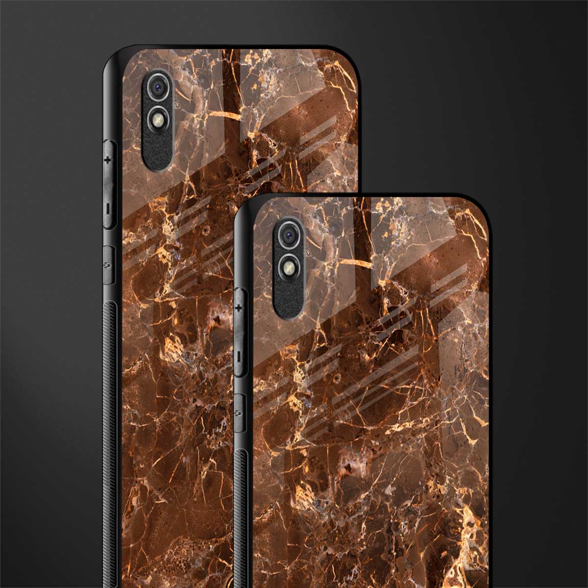 lavish brown marble glass case for redmi 9a image-2