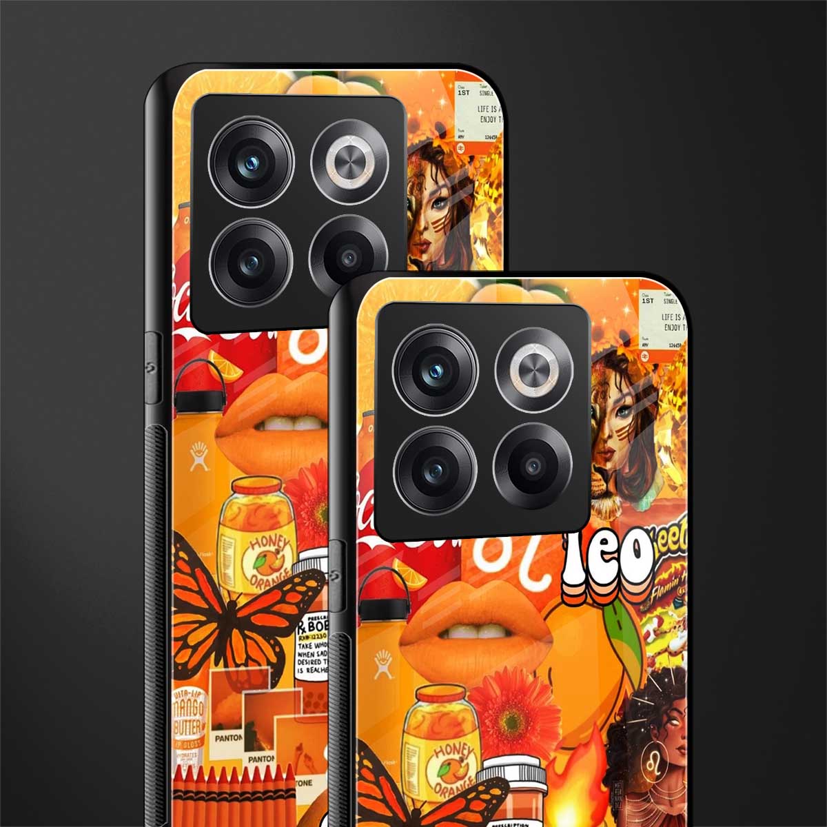 leo aesthetic collage back phone cover | glass case for oneplus 10t