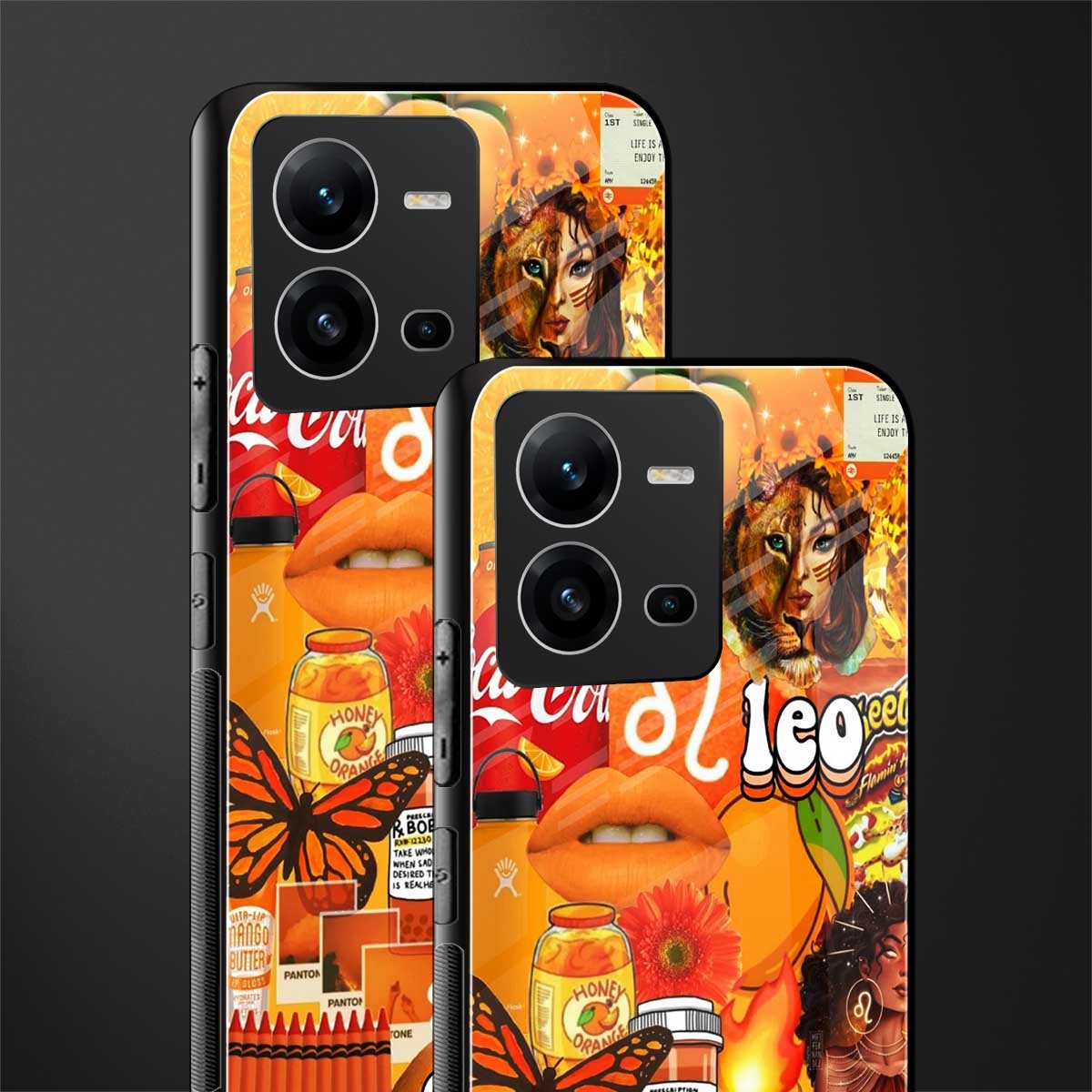 leo aesthetic collage back phone cover | glass case for vivo v25-5g