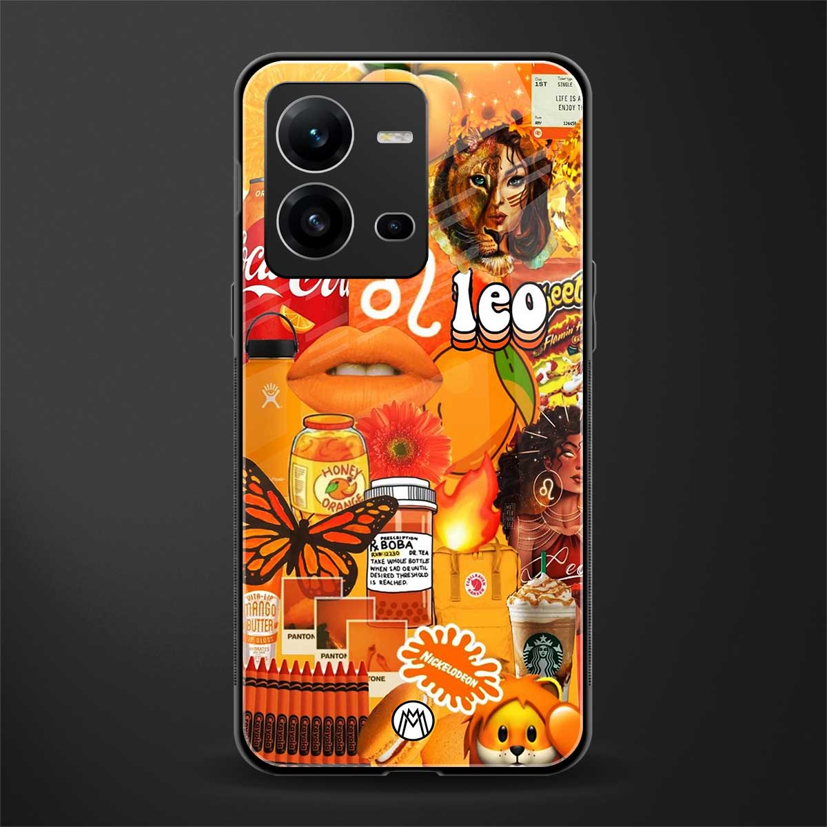 leo aesthetic collage back phone cover | glass case for vivo v25-5g