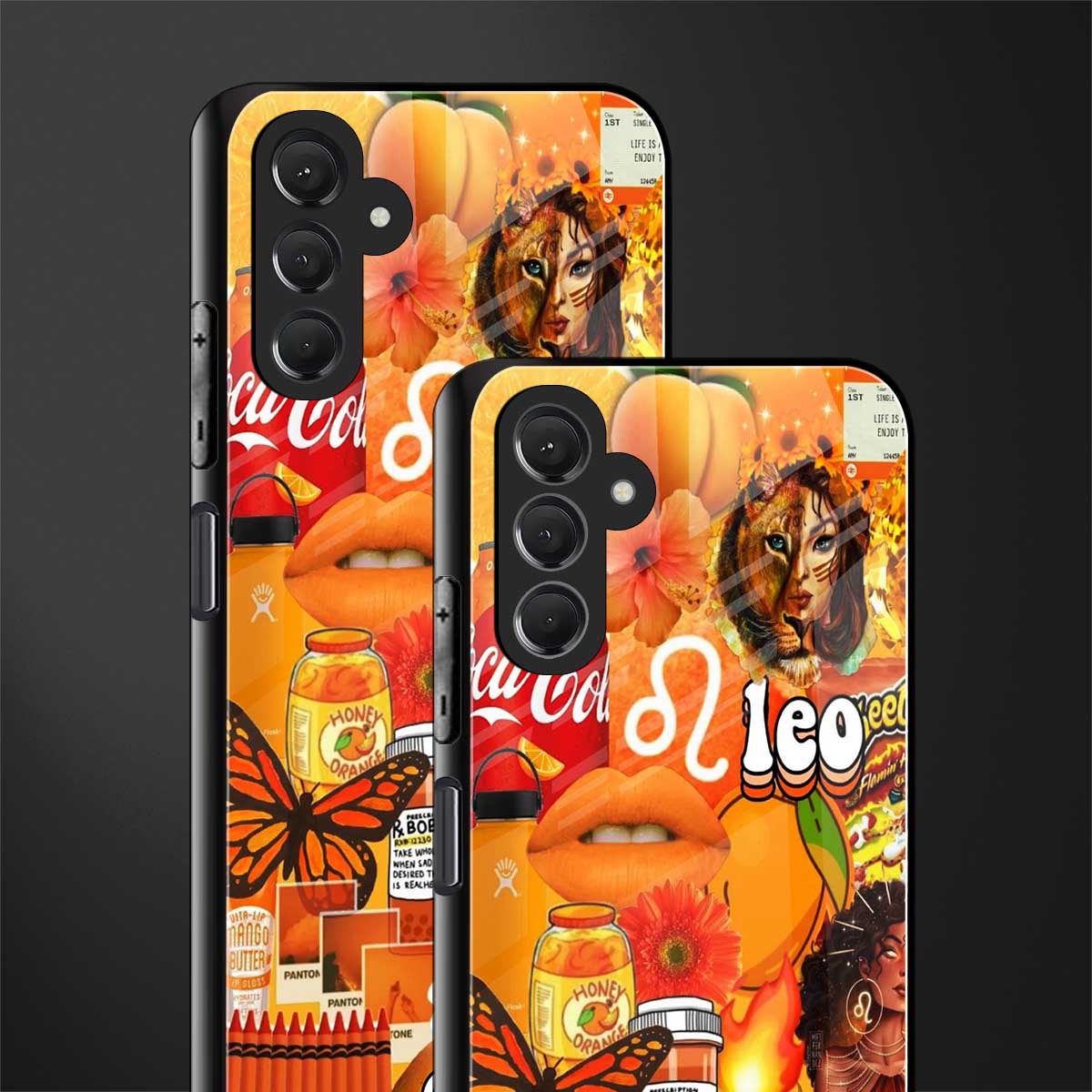 leo aesthetic collage back phone cover | glass case for samsun galaxy a24 4g