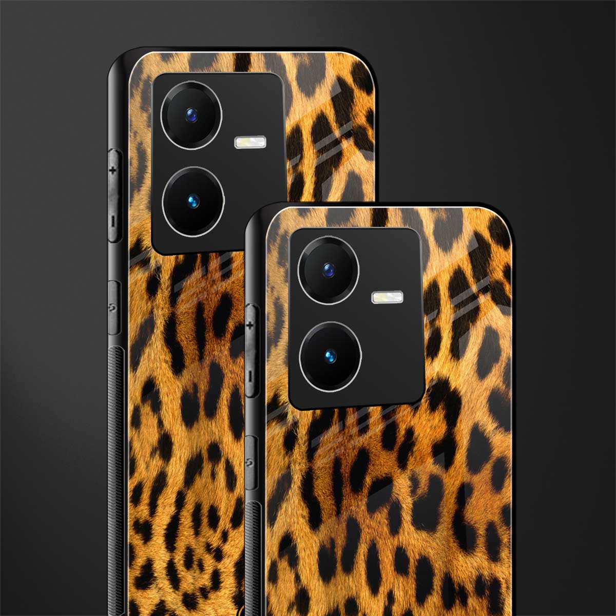 leopard fur back phone cover | glass case for vivo y22