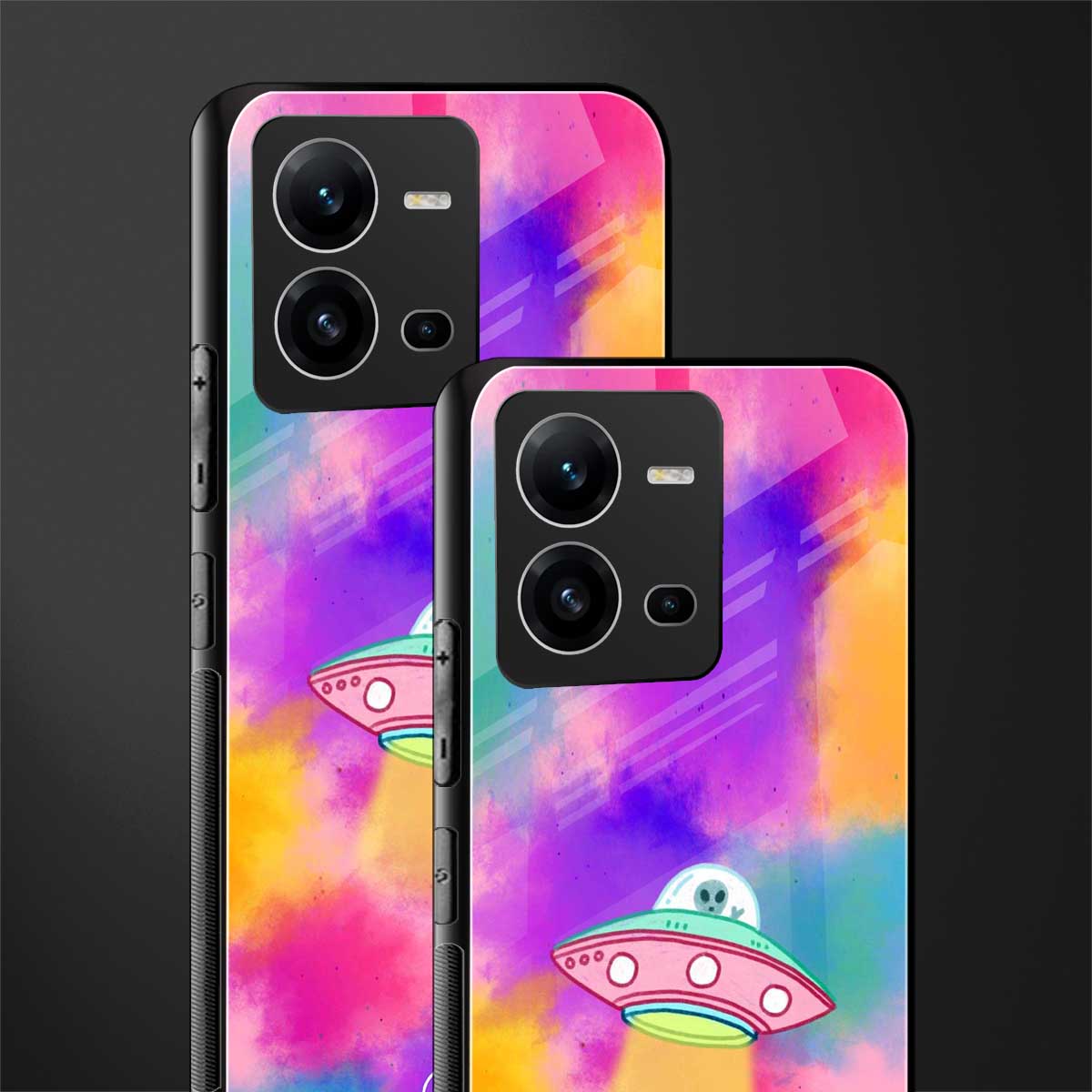 lil colourful alien back phone cover | glass case for vivo v25-5g