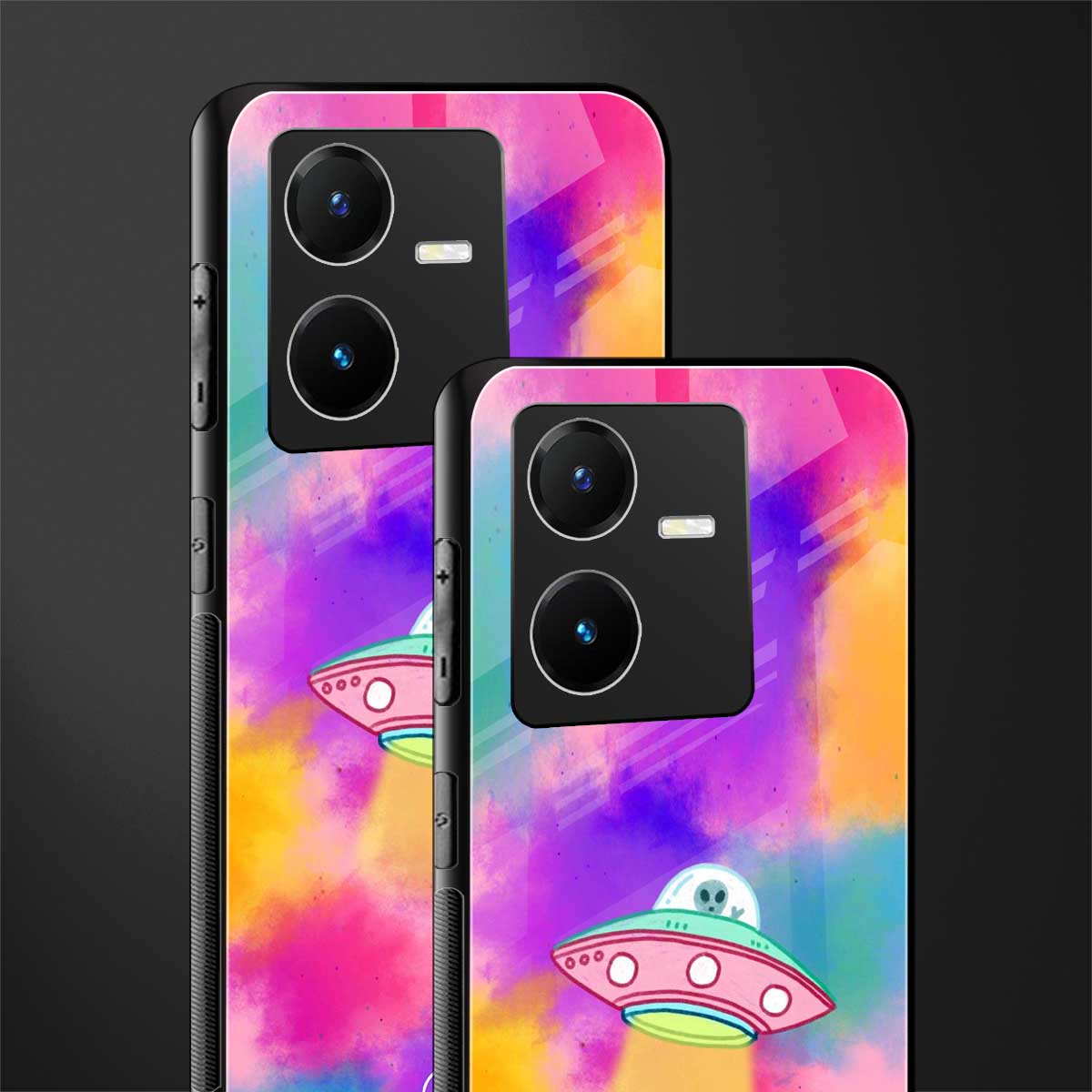 lil colourful alien back phone cover | glass case for vivo y22