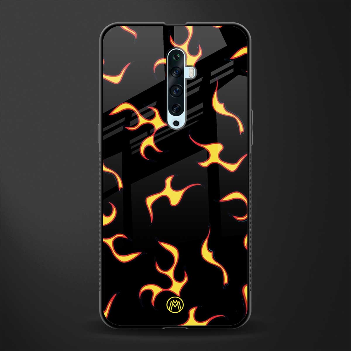 lil flames on black glass case for oppo reno 2f image