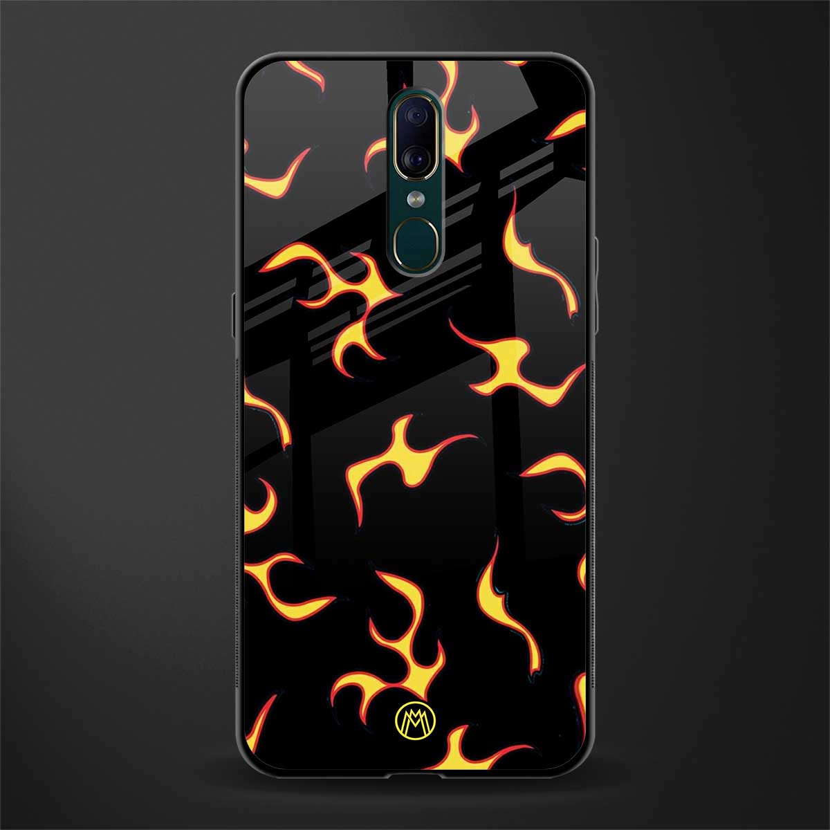 lil flames on black glass case for oppo f11 image
