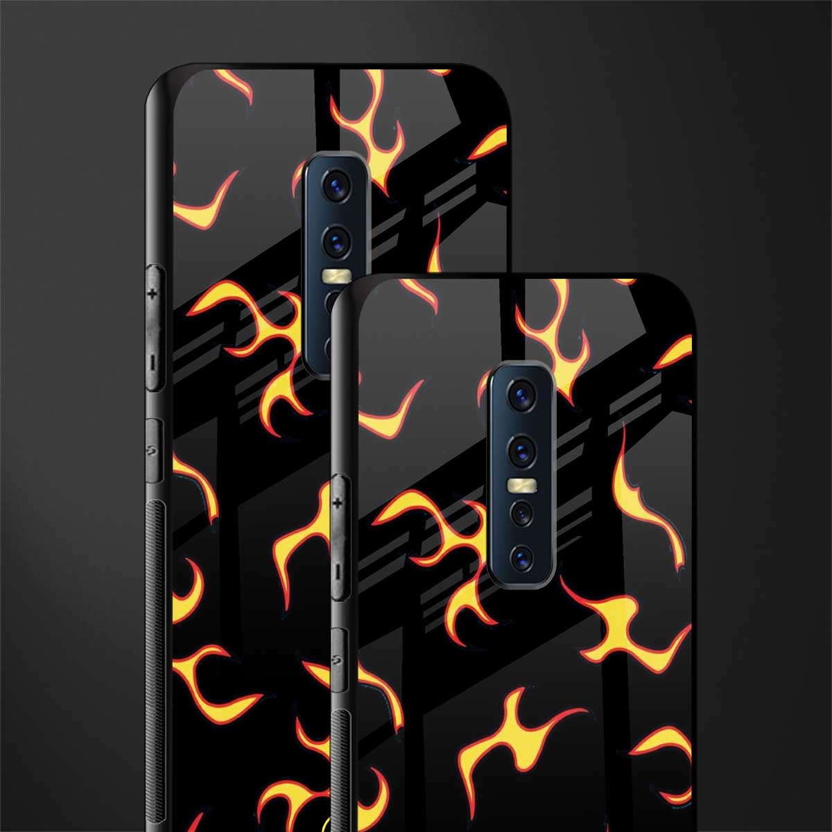 lil flames on black glass case for vivo v17 pro image-2