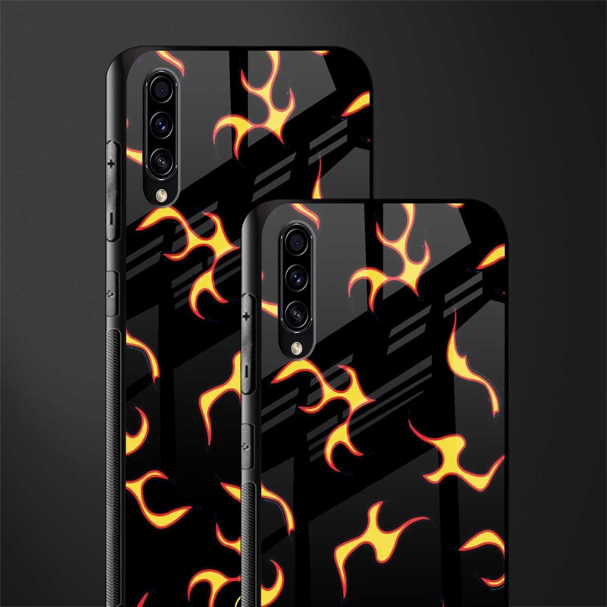 lil flames on black glass case for samsung galaxy a70 image-2