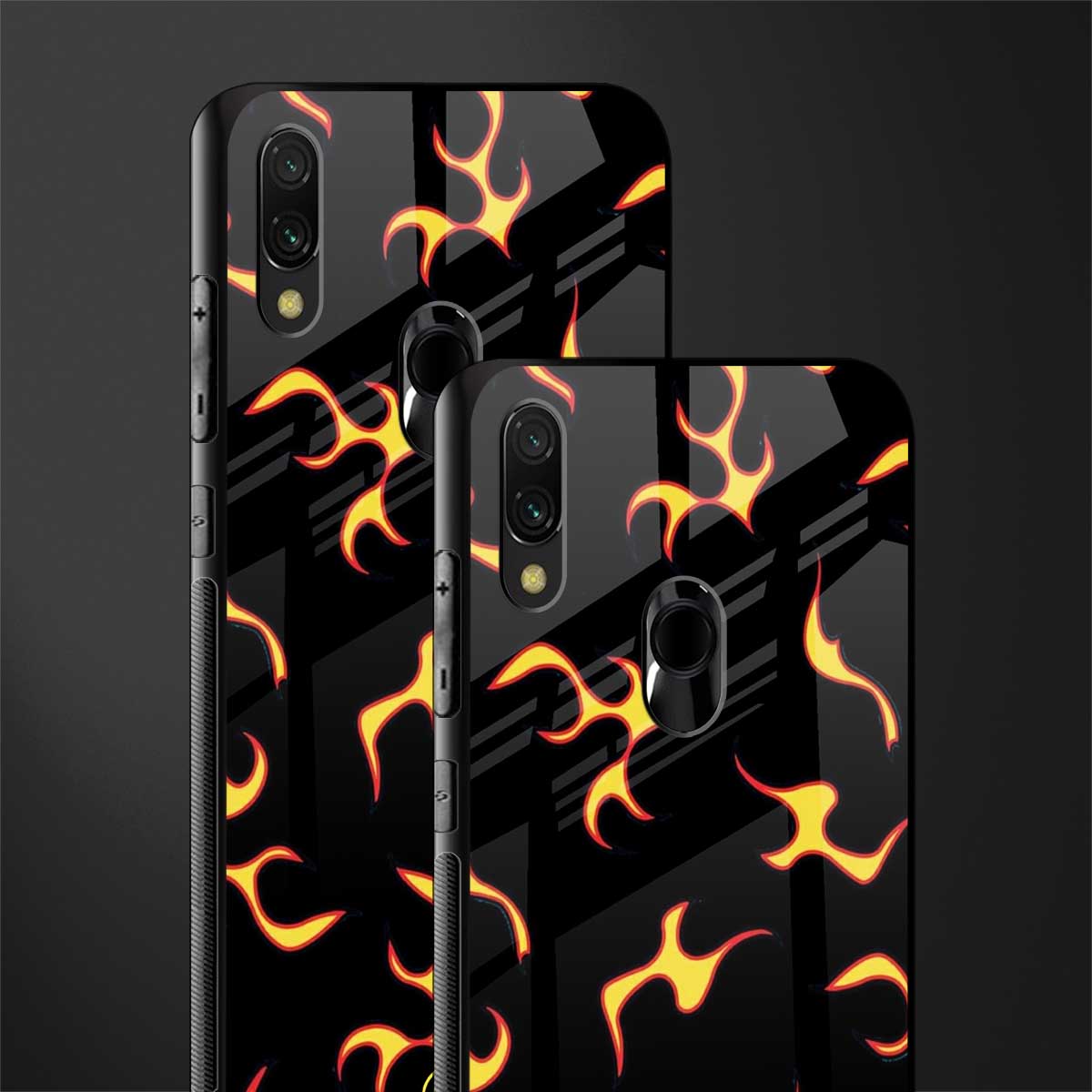 lil flames on black glass case for redmi y3 image-2