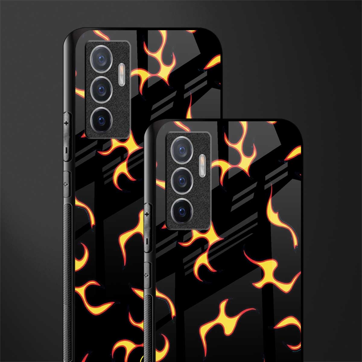 lil flames on black glass case for vivo v23e image-2