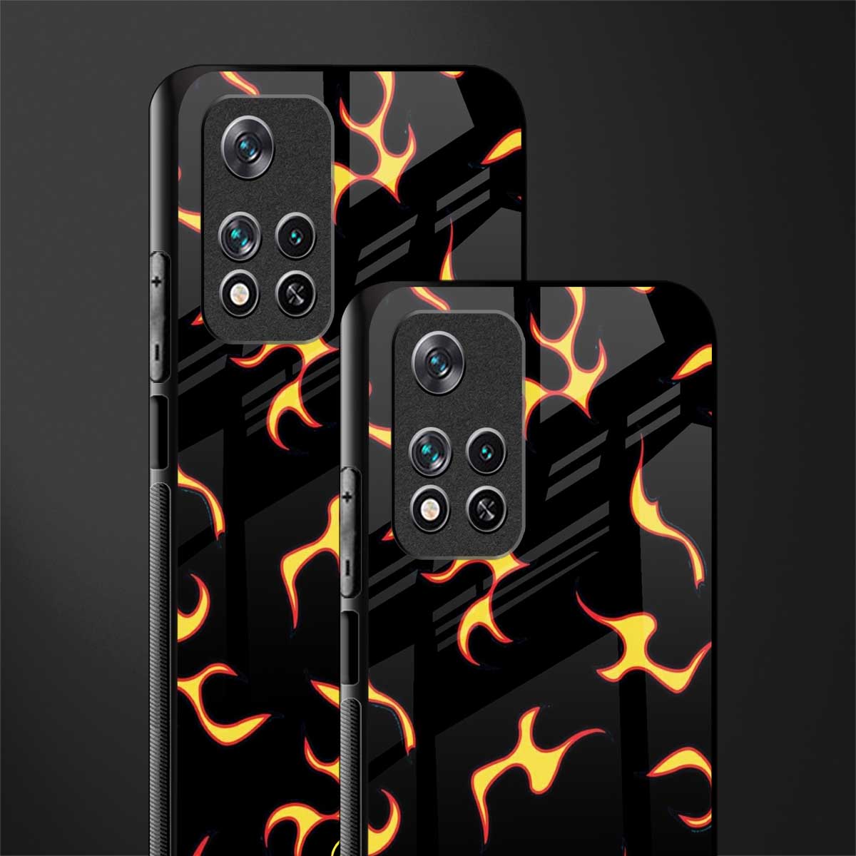 lil flames on black glass case for poco m4 pro 5g image-2