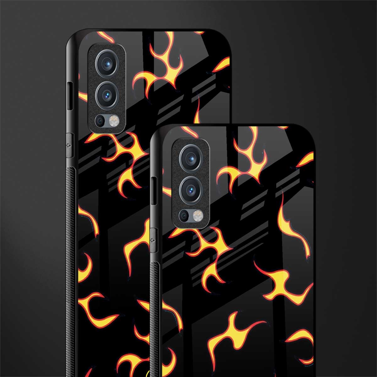 lil flames on black glass case for oneplus nord 2 5g image-2