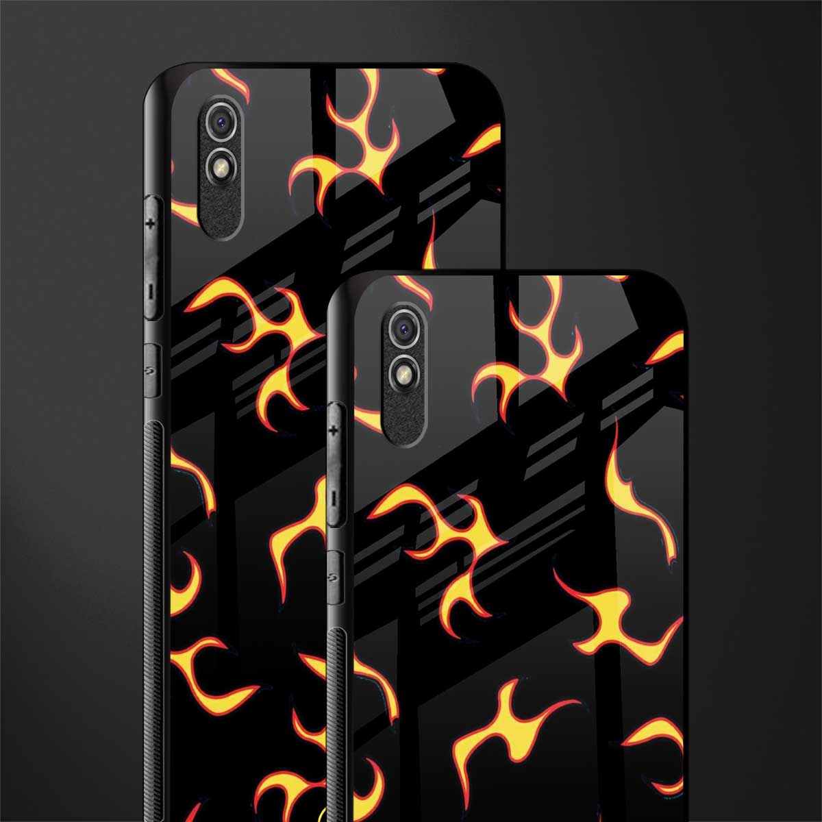 lil flames on black glass case for redmi 9i image-2