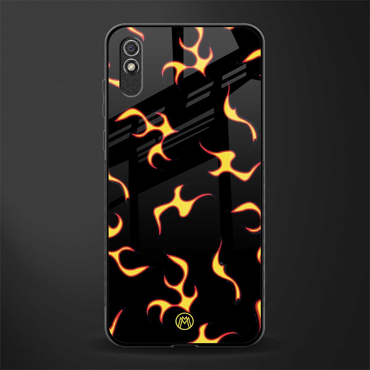 lil flames on black glass case for redmi 9i image