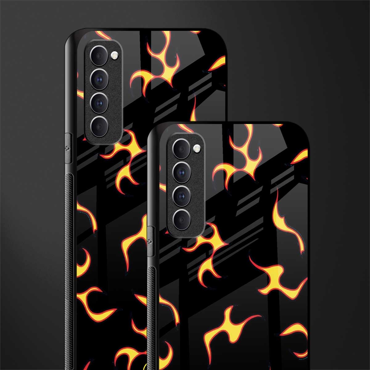 lil flames on black glass case for oppo reno 4 pro image-2