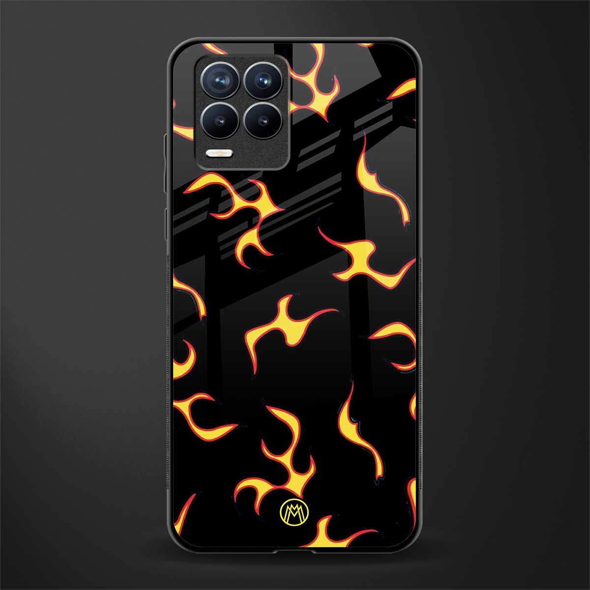 lil flames on black glass case for realme 8 4g image