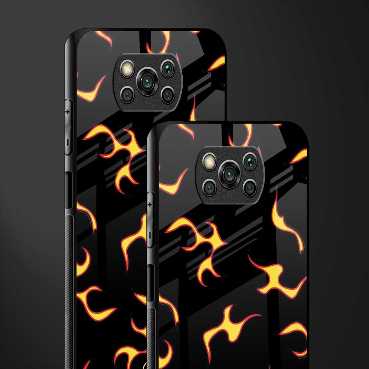 lil flames on black glass case for poco x3 image-2
