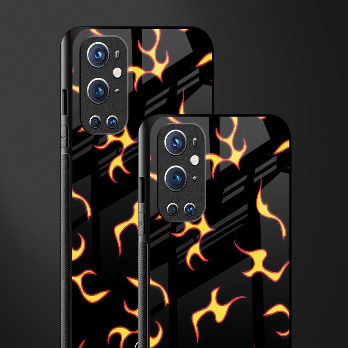 lil flames on black glass case for oneplus 9 pro image-2