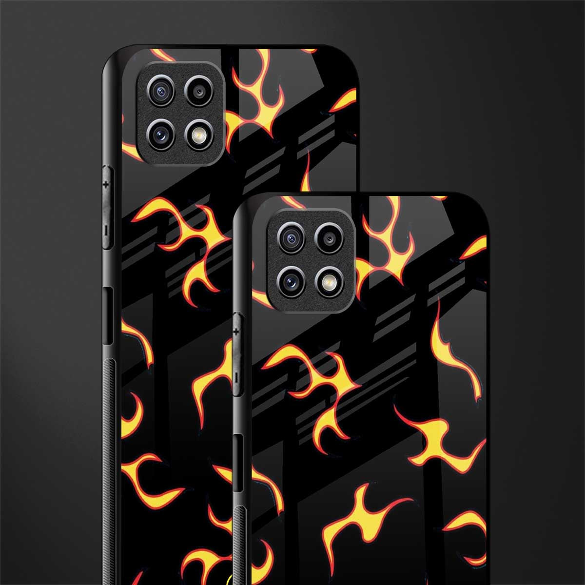 lil flames on black glass case for samsung galaxy a22 5g image-2