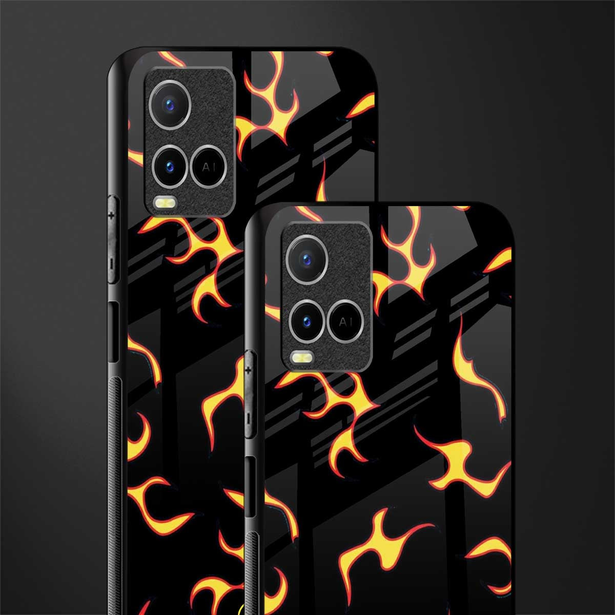 lil flames on black glass case for vivo y33s vivo y33t image-2