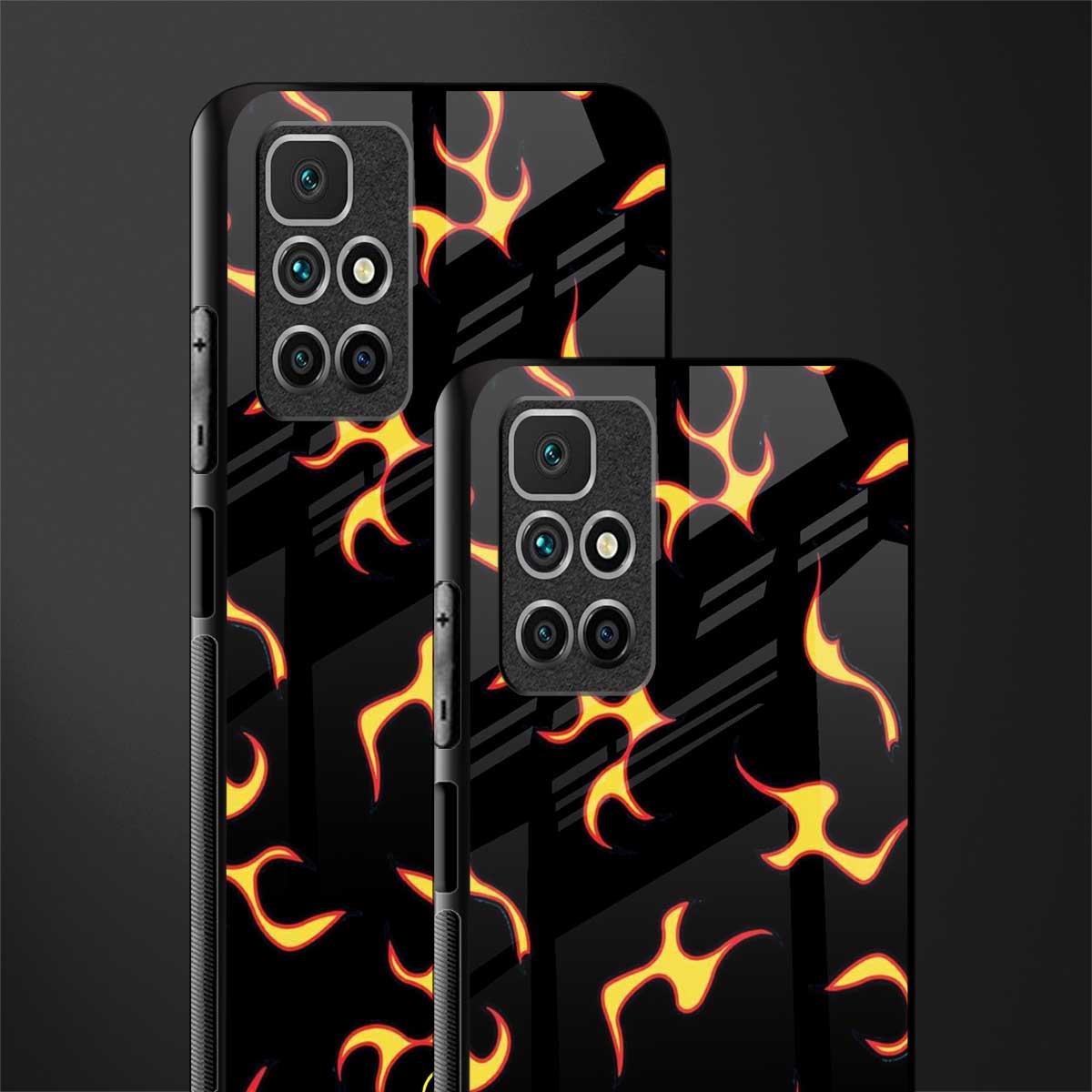 lil flames on black glass case for redmi 10 prime image-2