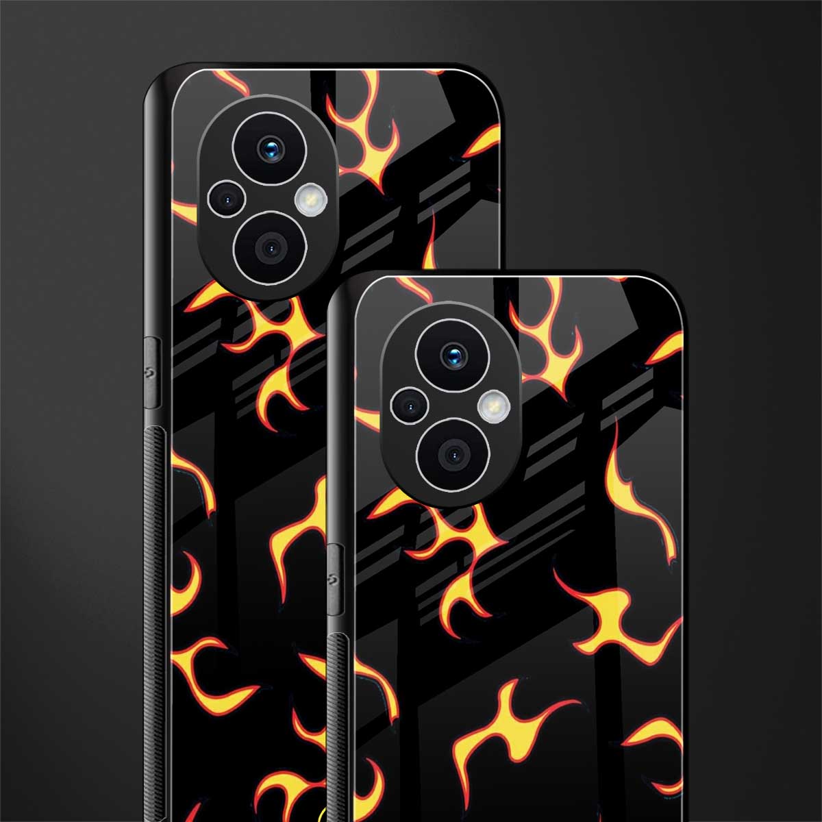 lil flames on black back phone cover | glass case for oppo f21 pro 5g